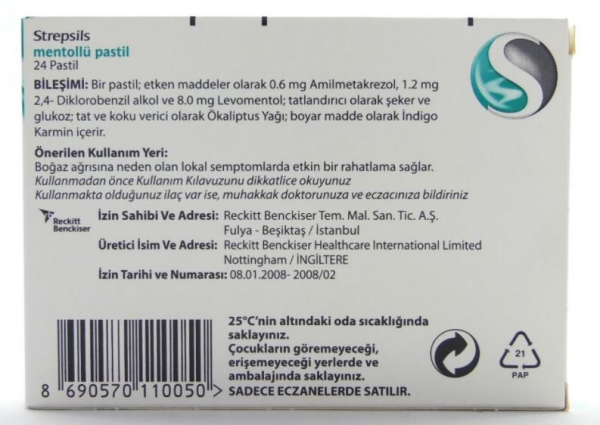 Strepsils Sore Throat & Blocked Nose Eucalyptus 24 Pastil | Ökaliptus Mentol Aromalı