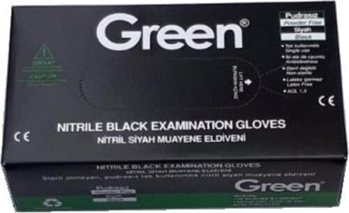 Green Muayene Eldiveni Nitril Pudrasız Siyah Büyük Boy (L) | 100 Adet