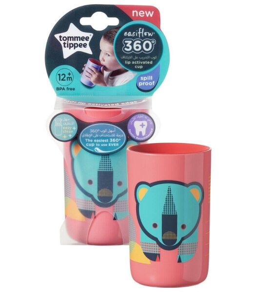 Tommee Tippee Desenli Bardak 250ml | 360 Derece Akıtmayan Bardak, Pembe