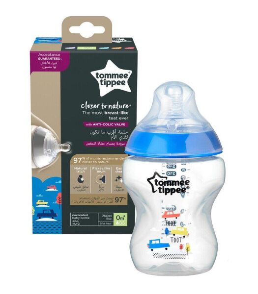 Tommee Tippee Biberon PP Closer to Nature 260ml | 0 Ay Üzeri, 1 Adet, Blue