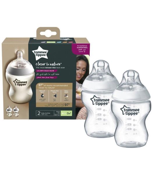 Tommee Tippee Biberon PP Closer to Nature 260ml | 0 Ay Üzeri, 2 Adet