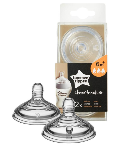 Tommee Tippee Biberon Emziği Closer to Nature | 6 Ay Üzeri, 3 Delik, 2 Adet