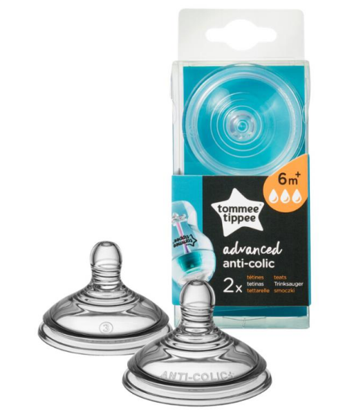 Tommee Tippee Biberon Emziği Gelişmiş Antikolik | 6 Ay Üzeri, 3 Delik, 2 Adet