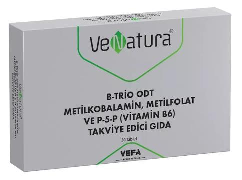 Venatura B-Trio ODT Metilkobalamin, Metilfolat ve P5P 30 Tablet | Takviye Edici Gıda