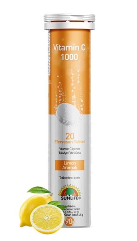 Sunlife Vitamin C 1000mg 20 Efervesan Tablet | Limon Aromalı