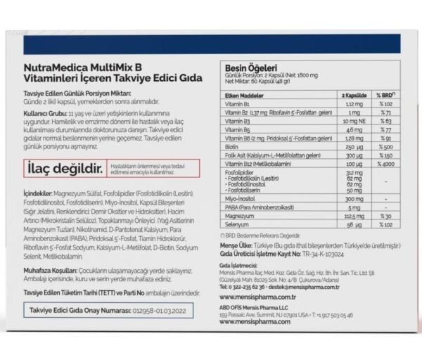 NutraMedica MultiMix B 60 Kapsül | Vitamin B Takviyesi