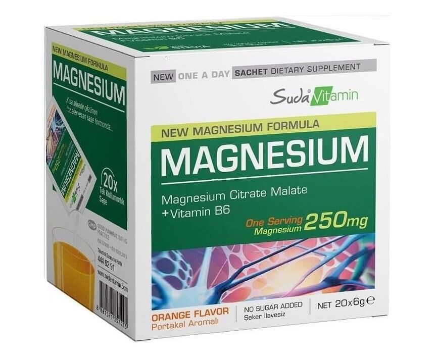 Suda Vitamin Magnesium 250mg 20 Saşe | Portakal Aromalı