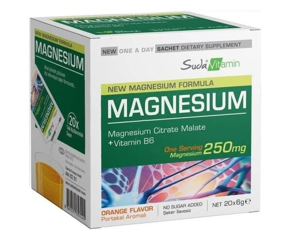 Suda Vitamin Magnesium 250mg 20 Saşe | Portakal Aromalı