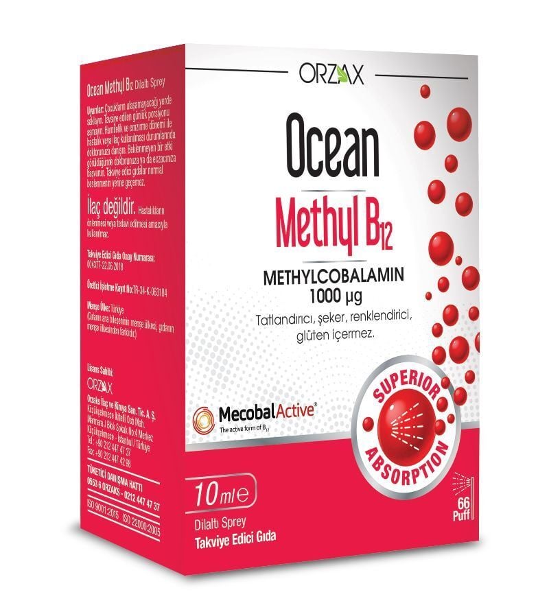 Orzax Ocean Methyl B12 1000mcg Dilaltı Sprey 10ml